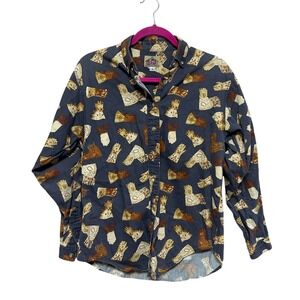 Barn Fly Mens Novelty Graphic Button Up Shirt Western Leather Gloves Ranch‎ Work